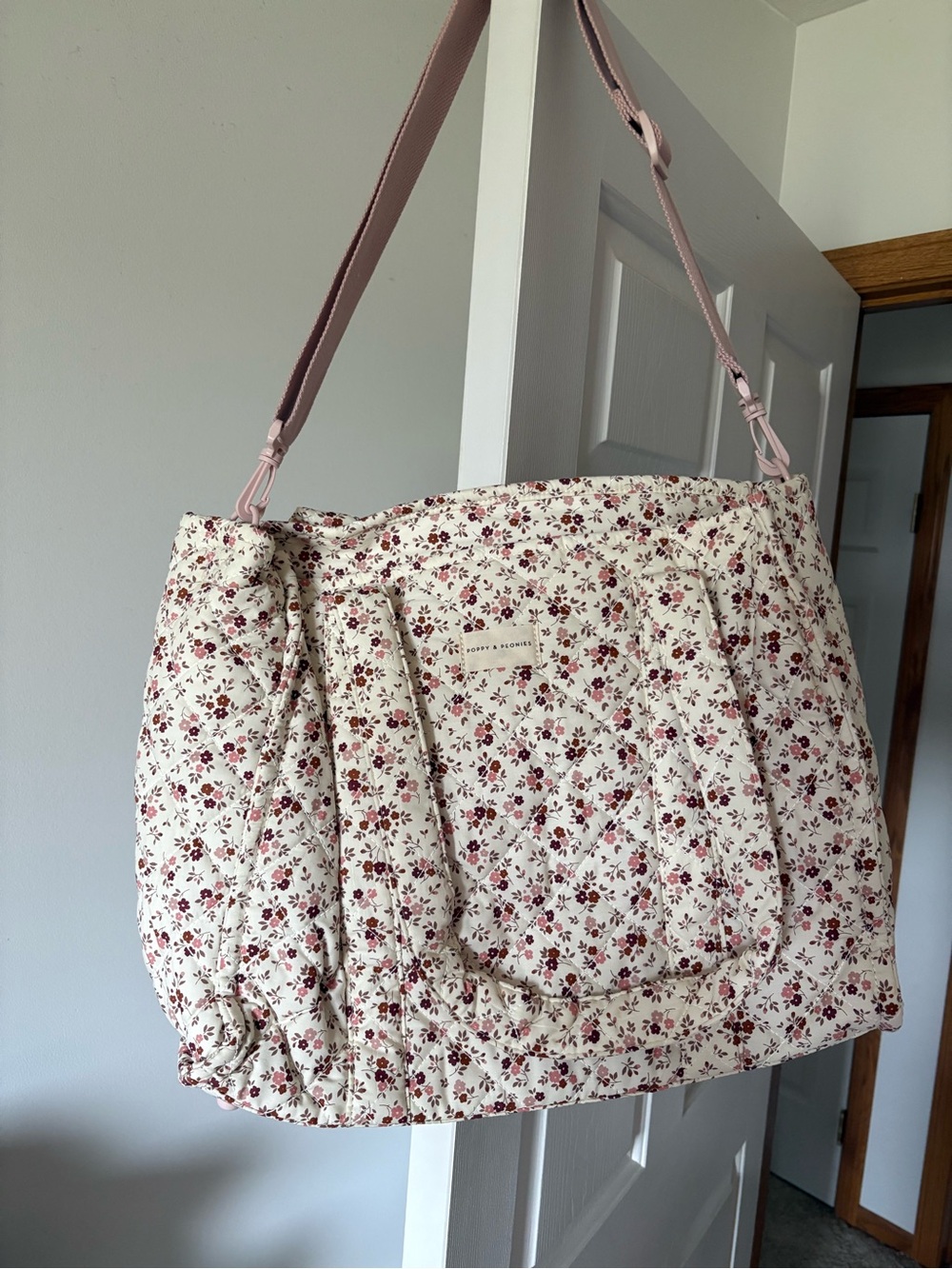 Poppy & Peonies Cream Quilted Tote with Rose Floral Print